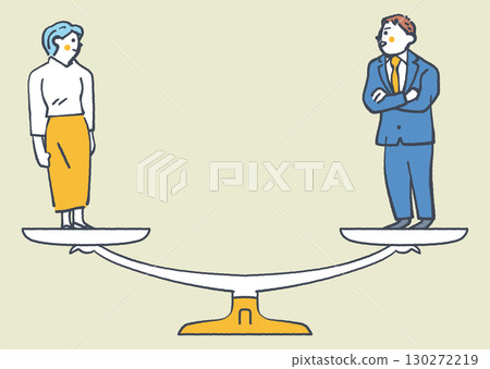 A couple balancing on a scale Stock illustration 130272219