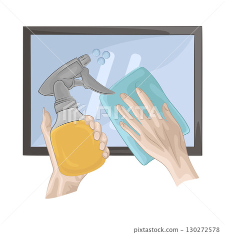Illustration of Wipe With Spray Bottle  130272578