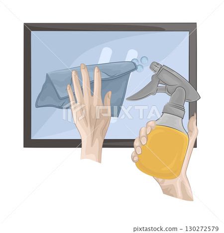 Illustration of Wipe With Spray Bottle  130272579