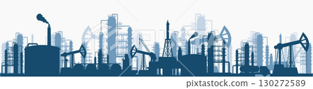 Silhouette Oil and Gas industry platform with Outbuildings, Oil storage tank, Drilling Rigs and more. Silhouette Oil and Gas industry platform with Outbuildings, Oil storage tank, Drilling Rigs and more. 130272589