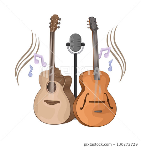 Illustration of Two Guitars And Microphone  130272729