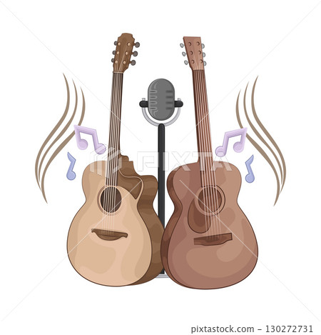 Illustration of Two Guitars And Microphone  130272731