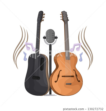 Illustration of Two Guitars And Microphone  130272732