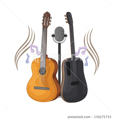 Illustration of Two Guitars And Microphone  130272733