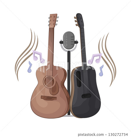 Illustration of Two Guitars And Microphone  130272734