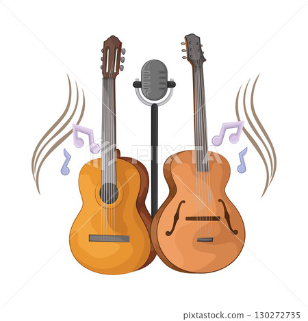 Illustration of Two Guitars And Microphone  130272735