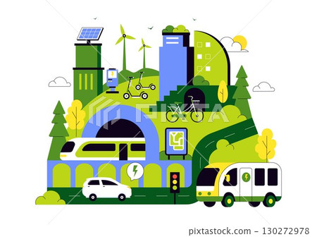 Eco Friendly Transportation Illustration featuring the Combination of Multiple Travel Modes for Efficiency in Urban Transport Methods in a Background 130272978