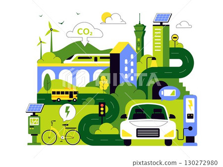 Eco Friendly Transportation Illustration featuring the Combination of Multiple Travel Modes for Efficiency in Urban Transport Methods in a Background 130272980