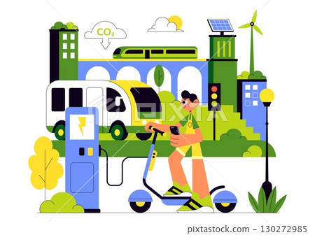 Eco Friendly Transportation Illustration featuring the Combination of Multiple Travel Modes for Efficiency in Urban Transport Methods in a Background 130272985