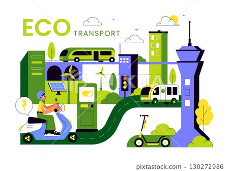 Eco Friendly Transportation Illustration featuring the Combination of Multiple Travel Modes for Efficiency in Urban Transport Methods in a Background 130272986