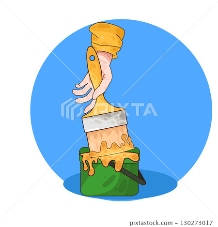 illustration of dipping paint brush into paint bucket illustration of dipping paint brush into paint bucket 130273017