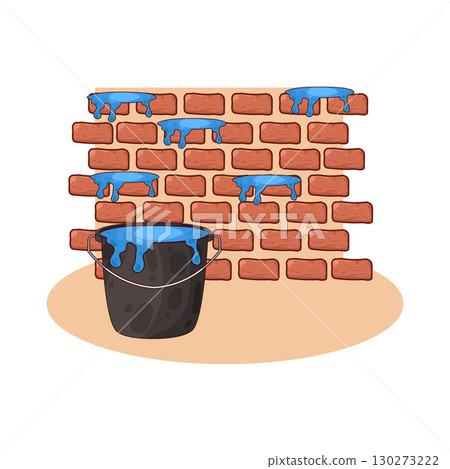 illustration of paint bucket placed in front of brick wall illustration of paint bucket placed in front of brick wall 130273222