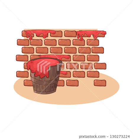 illustration of paint bucket placed in front of brick wall illustration of paint bucket placed in front of brick wall 130273224