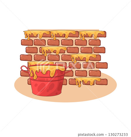 illustration of paint bucket placed in front of brick wall illustration of paint bucket placed in front of brick wall 130273233