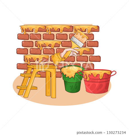 illustration of wall painting in progress 130273234