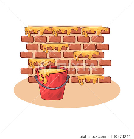 illustration of paint bucket placed in front of brick wall illustration of paint bucket placed in front of brick wall 130273245