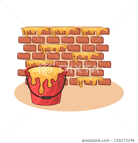 illustration of paint bucket placed in front of brick wall illustration of paint bucket placed in front of brick wall 130273246