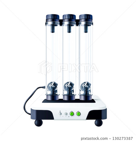 Modern Lab Equipment with Three Clear Test Tubes and Control Panel for Science Experiments Modern Lab Equipment with Three Clear Test Tubes and Control Panel for Science Experiments 130273387
