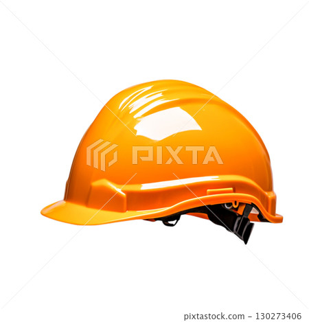 Bright Orange Safety Helmet for Construction or Industrial Use on White Background 130273406