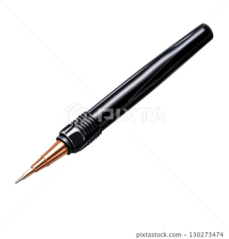 Elegant Black Fountain Pen with Copper Nib on White Background for Writing and Calligraphy 130273474