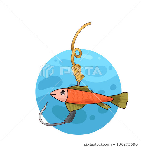 illustration of fishing hook with lure 130273590