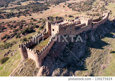 Riba de Santiuste castle. View from above. Guadalajara, Castile La Mancha community 130273814