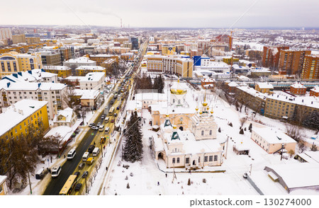Aerial view of Holy Trinity Convent of Penza on winter day 130274000