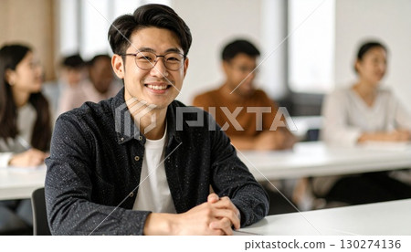 面帶微笑聆聽講座的商界人士 面帶微笑聆聽講座的商界人士 130274136