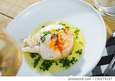 Fried cuttlefish with green sauce Fried cuttlefish with green sauce 130274187