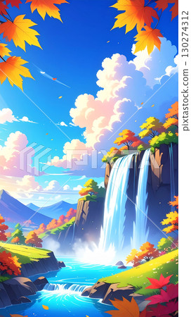 Autumn leaves landscape generation AI background 130274312