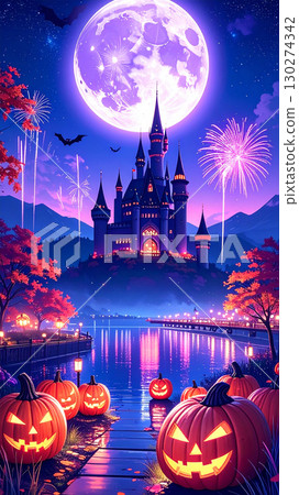 Halloween pumpkin AI generation background 130274342