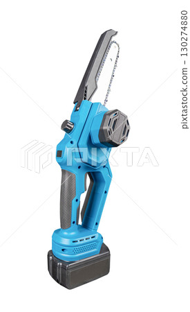 Cordless battery Chainsaw isolated on a white background. Cordless battery Chainsaw isolated on a white background. 130274880