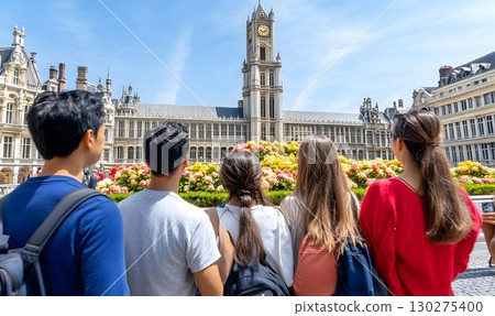 Tourists admire the Grand Place of Brussels, Belgium 130275400