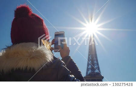 Parisian Winter Day: Capturing the Eiffel Tower with a Smartphon 130275428