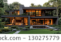 Modern beautiful Exterior design 2 story house dark grey color and stone material with swimming pool and beautiful garden landscape design elevation design 130275779