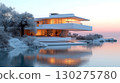 Imagination of white house architecture with waterfall and lake exterior design landscape 130275780