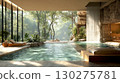swimming pool and waterfall inside house interior design with garden view 130275781
