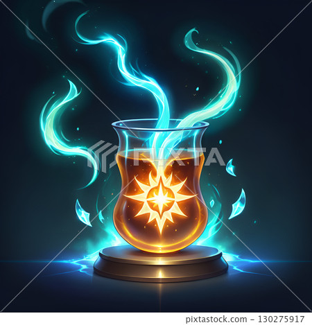 Experience the glowing power of this mystical elixir, a vibrant potion radiating magical energy and ethereal light Experience the glowing power of this mystical elixir, a vibrant potion radiating magical energy and ethereal light 130275917