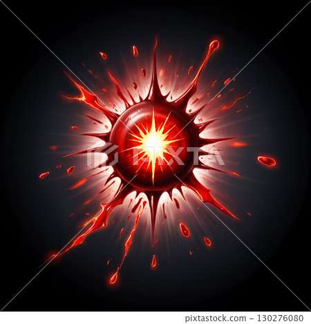 Explosive red abstract energy burst with bright light radiating outwards, symbolizing power and dynamism 130276080