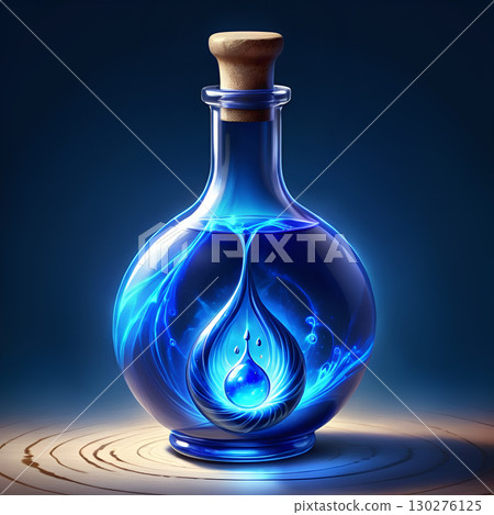 Captivating blue potion bottle with glowing energy swirls and dripping essence, evoking magic and mystery in a dark, atmospheric setting. Captivating blue potion bottle with glowing energy swirls and dripping essence, evoking magic and mystery in a dark, atmospheric setting. 130276125