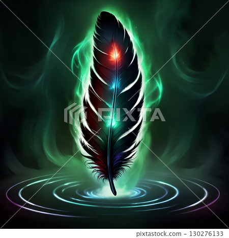 Mystical black feather glows with vibrant energy, symbolizing magic, transformation, and spiritual awakening in ethereal light Mystical black feather glows with vibrant energy, symbolizing magic, transformation, and spiritual awakening in ethereal light 130276133