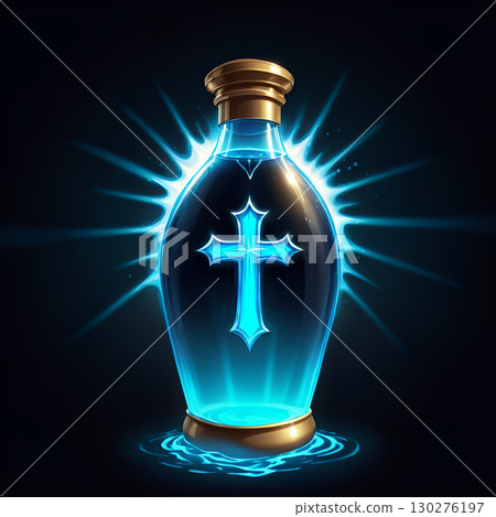 Discover divine power in this glowing mystical potion bottle containing a radiant blue cross, a symbol of hope and spiritual energy. Discover divine power in this glowing mystical potion bottle containing a radiant blue cross, a symbol of hope and spiritual energy. 130276197