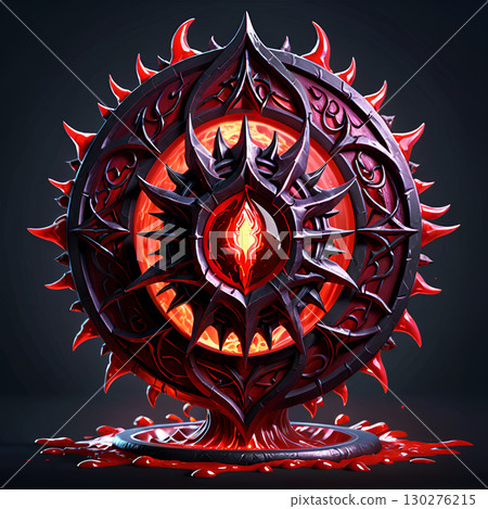 Unleash primal power with this stunning demonic artifact radiating fiery energy and dark magic, perfect for fantasy or horror themes 130276215