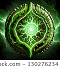 Experience the raw power of nature energy with this vibrant, glowing green vortex and lightning effect 130276234