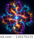 Mesmerizing fractal bloom explodes with vibrant neon hues, a dynamic digital art spectacle of light and color. 130276235