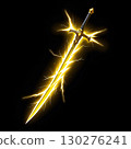 Unleash power with this stunning, electric golden sword crackling with vibrant lightning energy on a dramatic black background 130276241