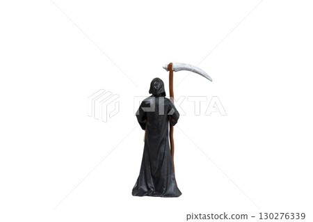 Miniature Grim Reaper Figurine Isolated on White Background Miniature Grim Reaper Figurine Isolated on White Background 130276339