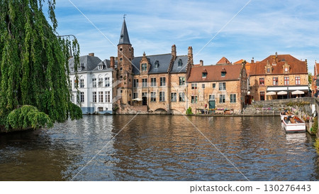 Picturesque Canals of Brugge, Belgium A Charming Waterside View in Historic Bruges Cityscape 130276443