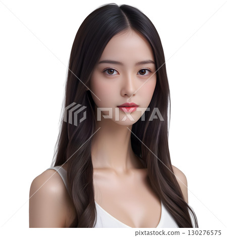長直黑髮的日本模特兒(透明背景) 長直黑髮的日本模特兒(透明背景) 130276575