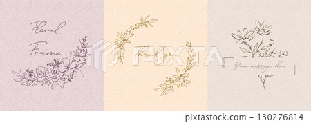 簡單、可愛、時尚的植物標題框架，配有手繪線條圖。 130276814